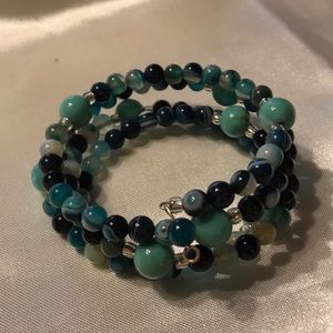 4 layer; memory wire bracelet; green multicolored